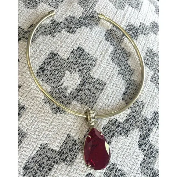 Heidi Daus Red Ruby Tear Drop w/Gold Collar Enhancer Choker Necklace Gold Tone - Picture 4 of 6